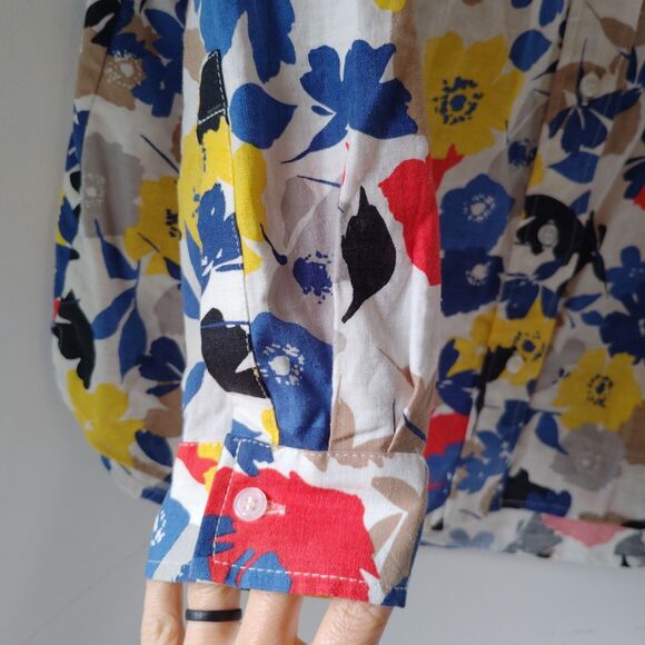 JONES NEW YORK WOMEN'S linen button down long sleeve shirt poppy floral print L - Picture 3 of 6
